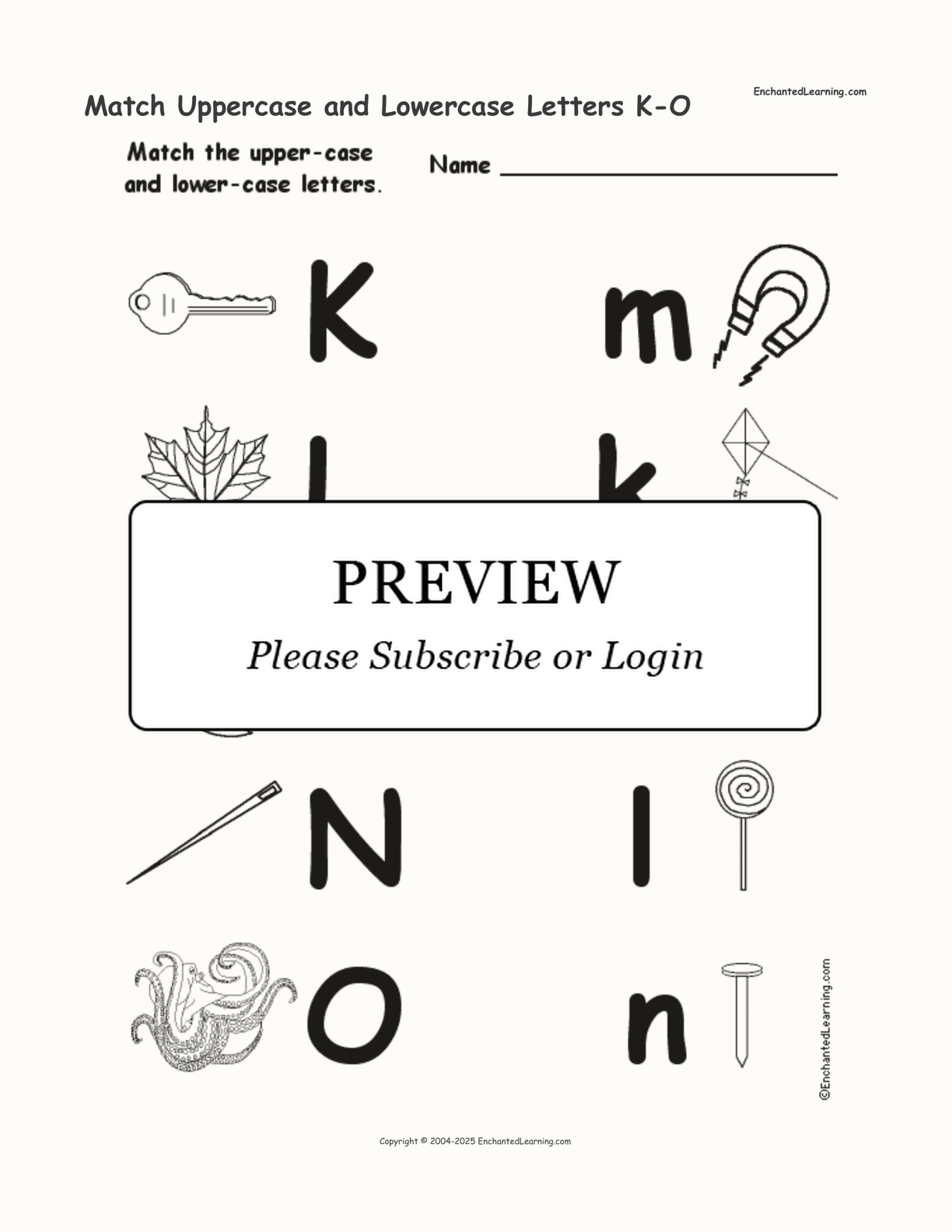 Match Uppercase and Lowercase Letters K-O interactive worksheet page 1