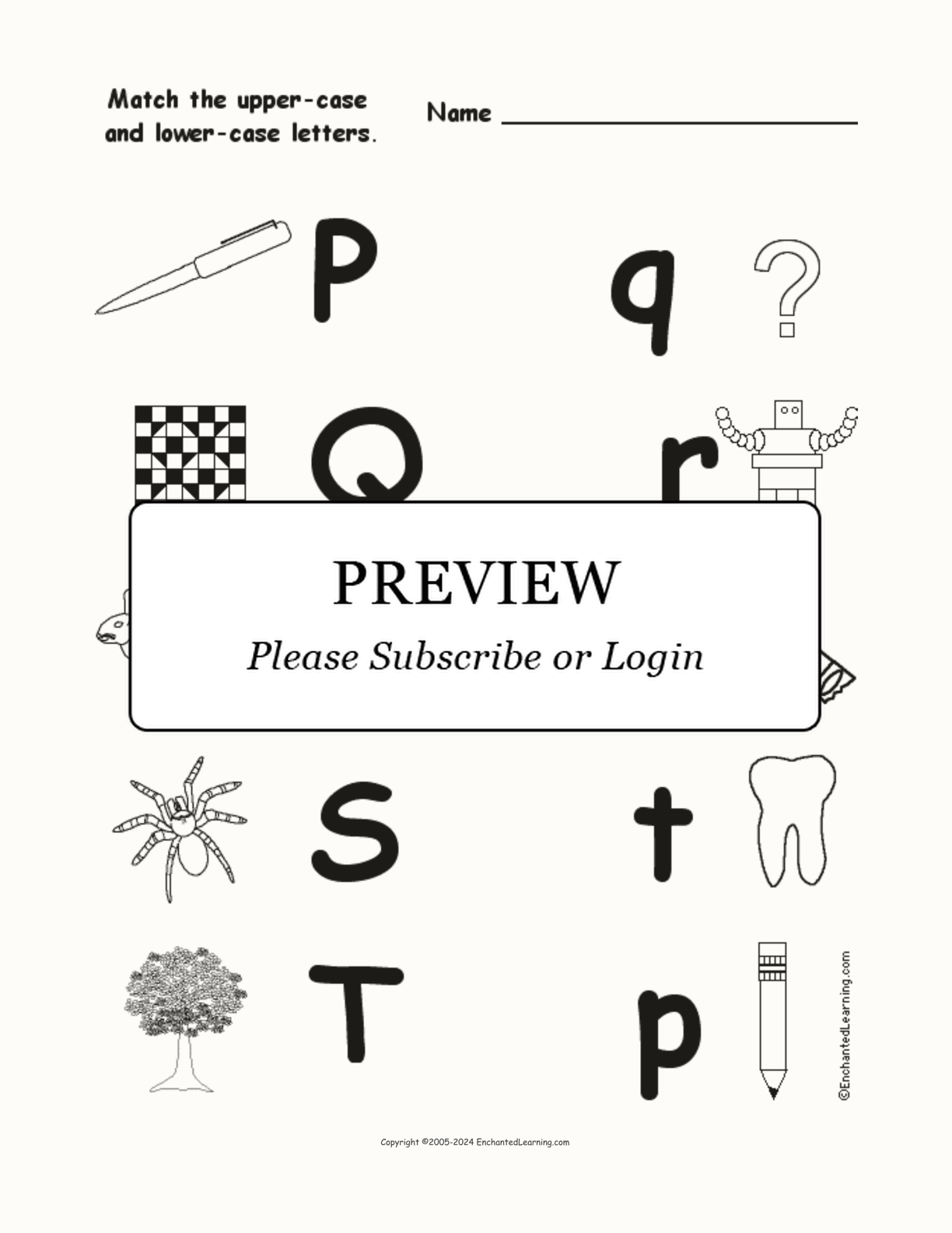 Match Uppercase and Lowercase Letters P-T interactive worksheet page 1