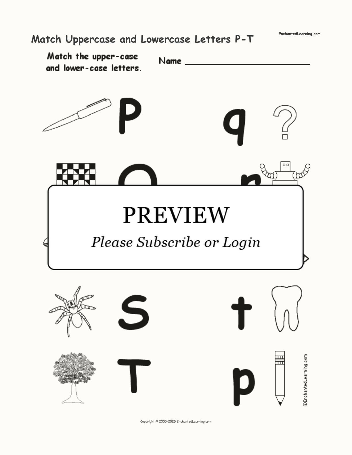 Match Uppercase and Lowercase Letters P-T interactive worksheet page 1