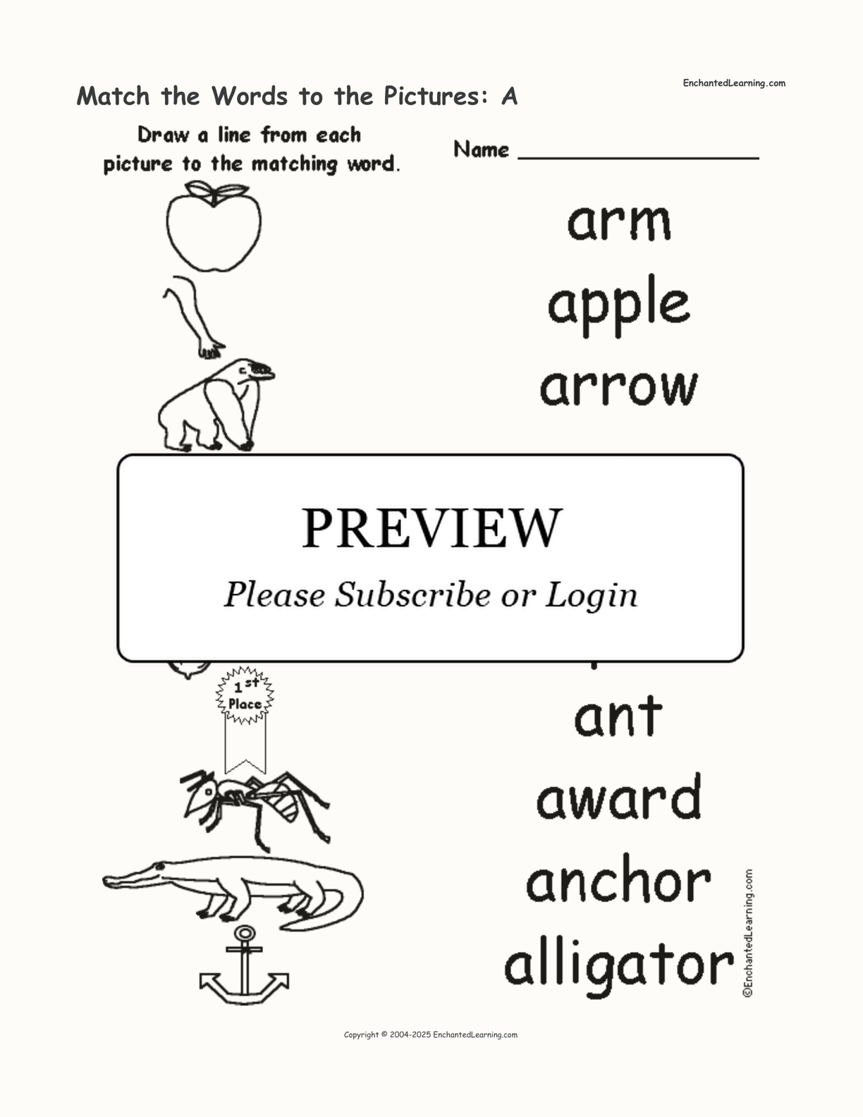 Match the Words to the Pictures: A interactive worksheet page 1