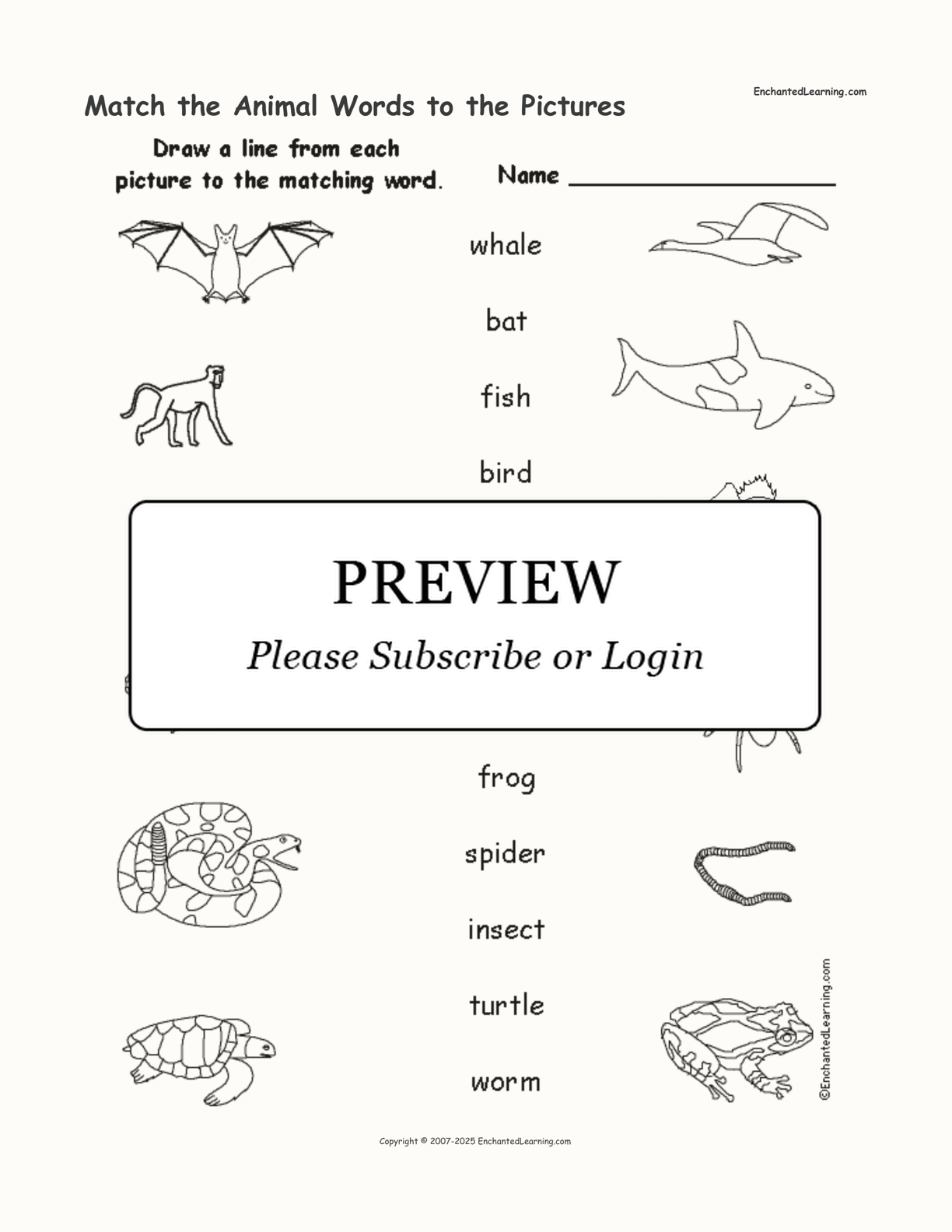 Match the Animal Words to the Pictures interactive worksheet page 1