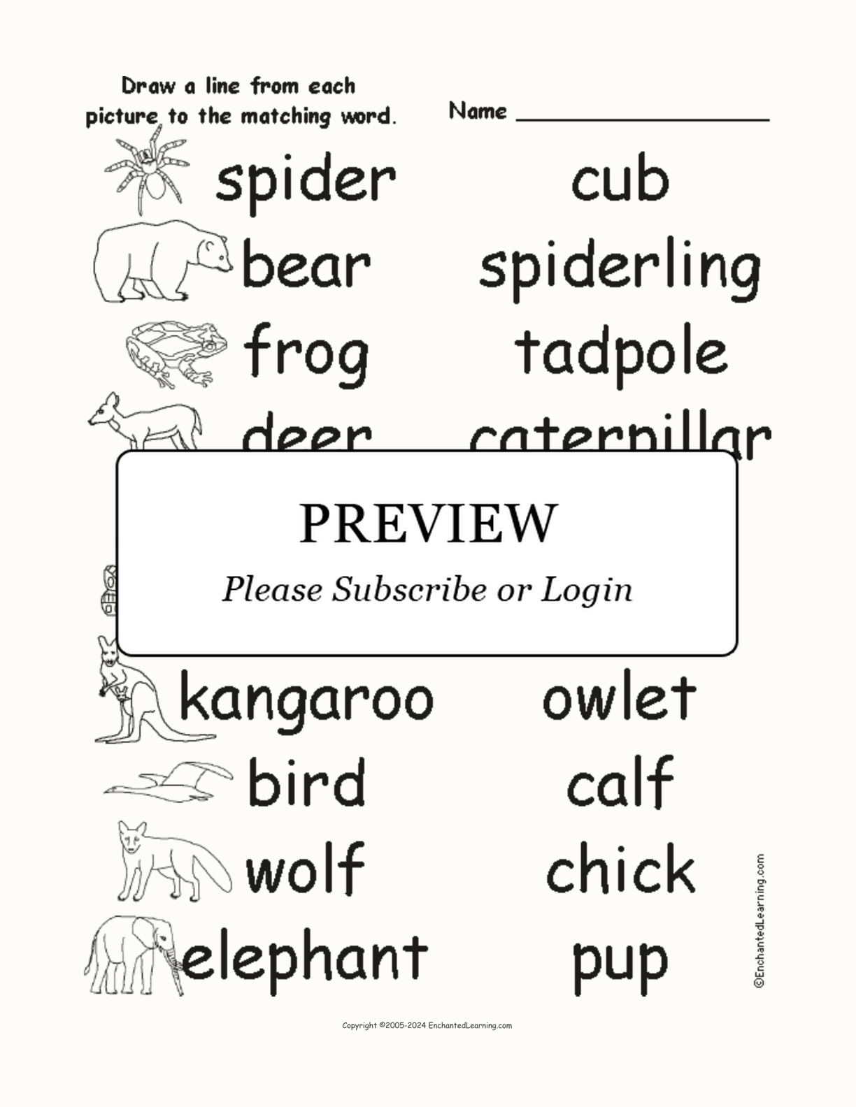 Animals and Babies - Match the Words to the Pictures interactive worksheet page 1