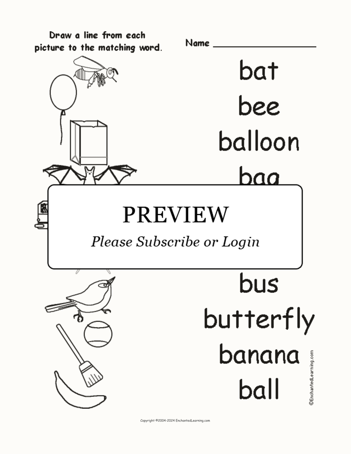Match the Words to the Pictures: B interactive worksheet page 1