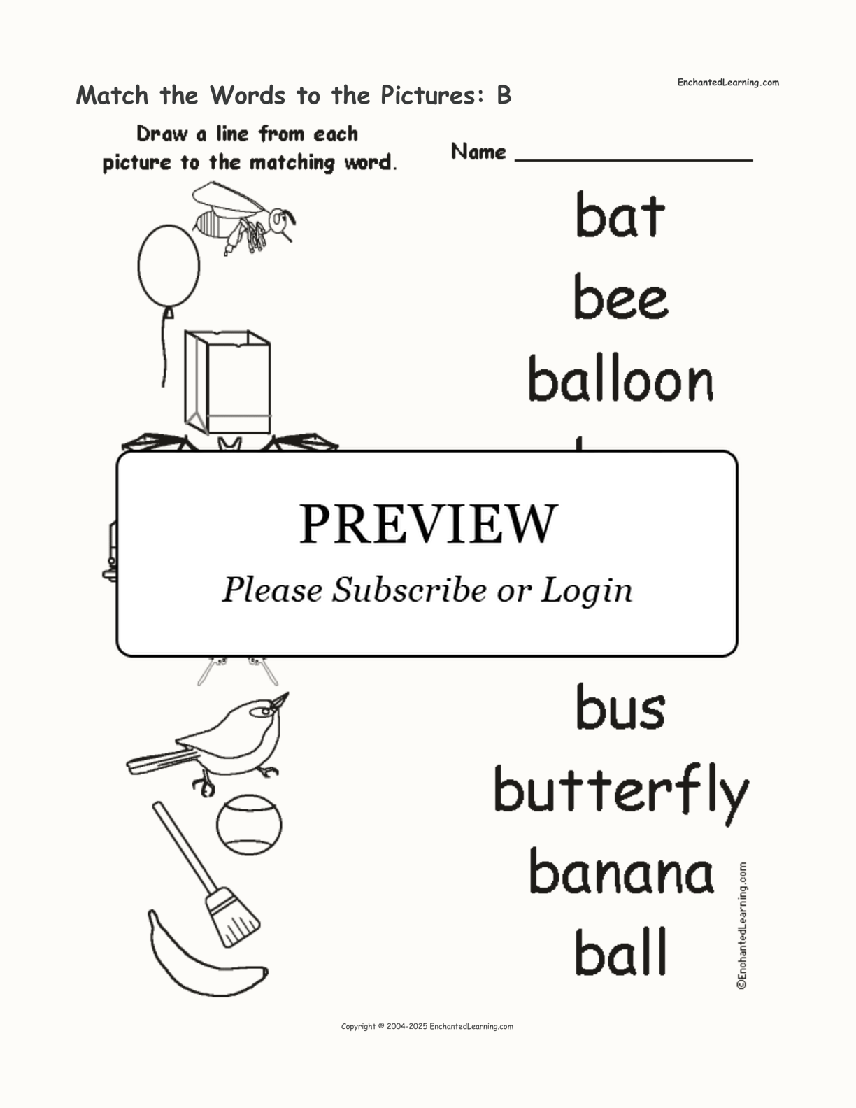 Match the Words to the Pictures: B interactive worksheet page 1