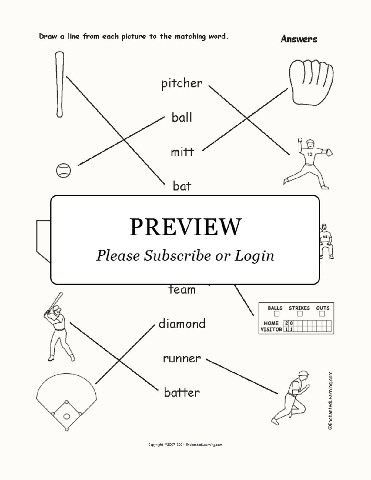 Baseball - Match the Words to the Pictures interactive worksheet page 2