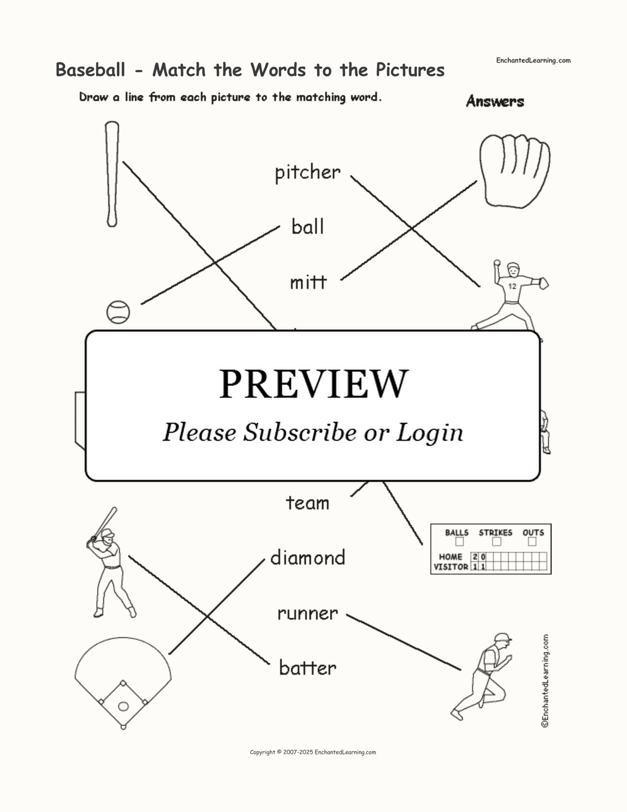 Baseball - Match the Words to the Pictures interactive worksheet page 2