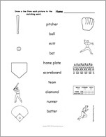 Search result: 'Baseball - Match the Words to the Pictures'