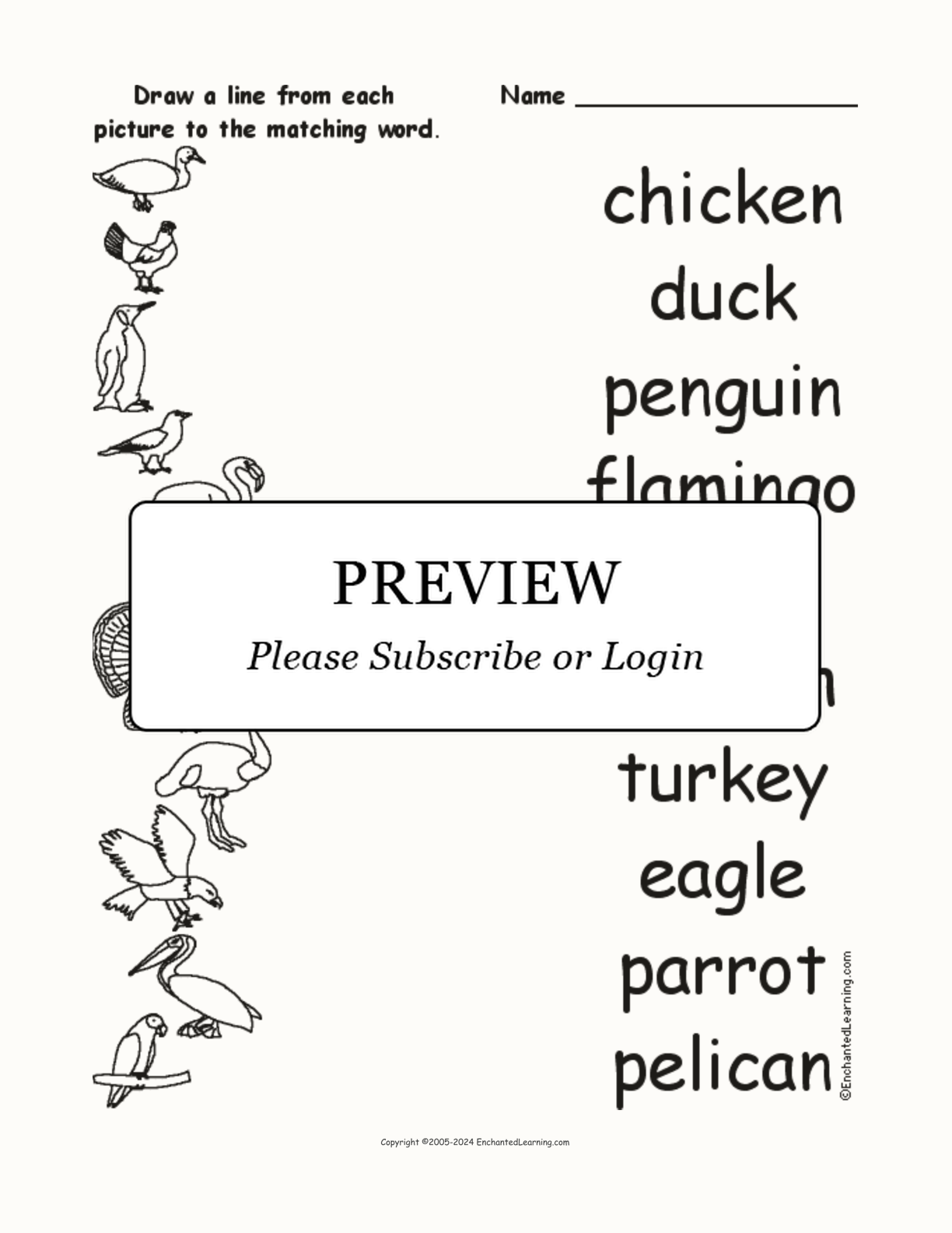 Birds - Match the Words to the Pictures interactive worksheet page 1