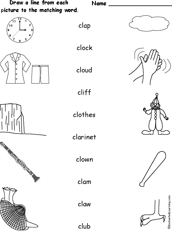 Words Starting With CL - Match the Words to the Pictures