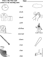 Search result: 'Words Starting With CL - Match the Words to the Pictures'