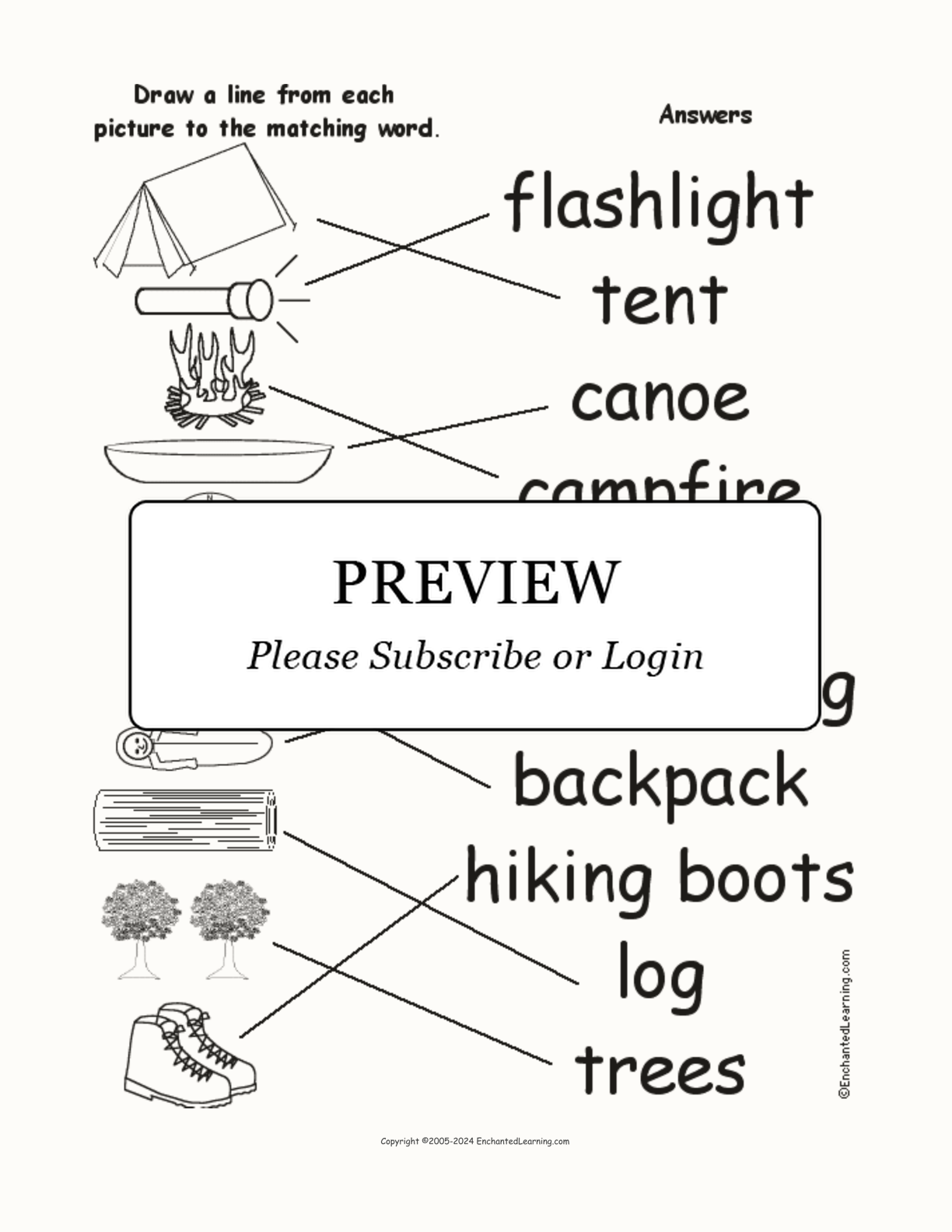Match the Camping Words to the Pictures interactive worksheet page 2