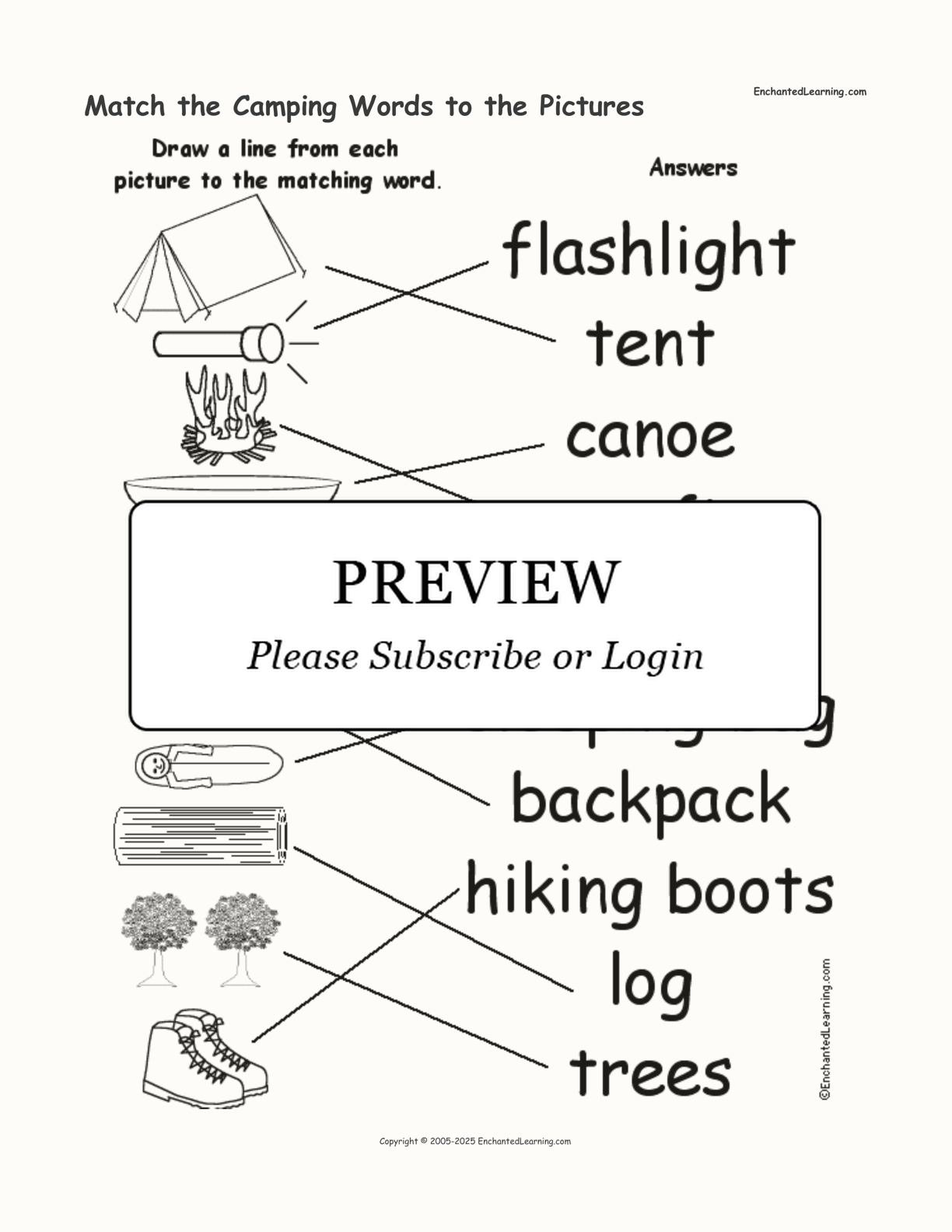 Match the Camping Words to the Pictures interactive worksheet page 2