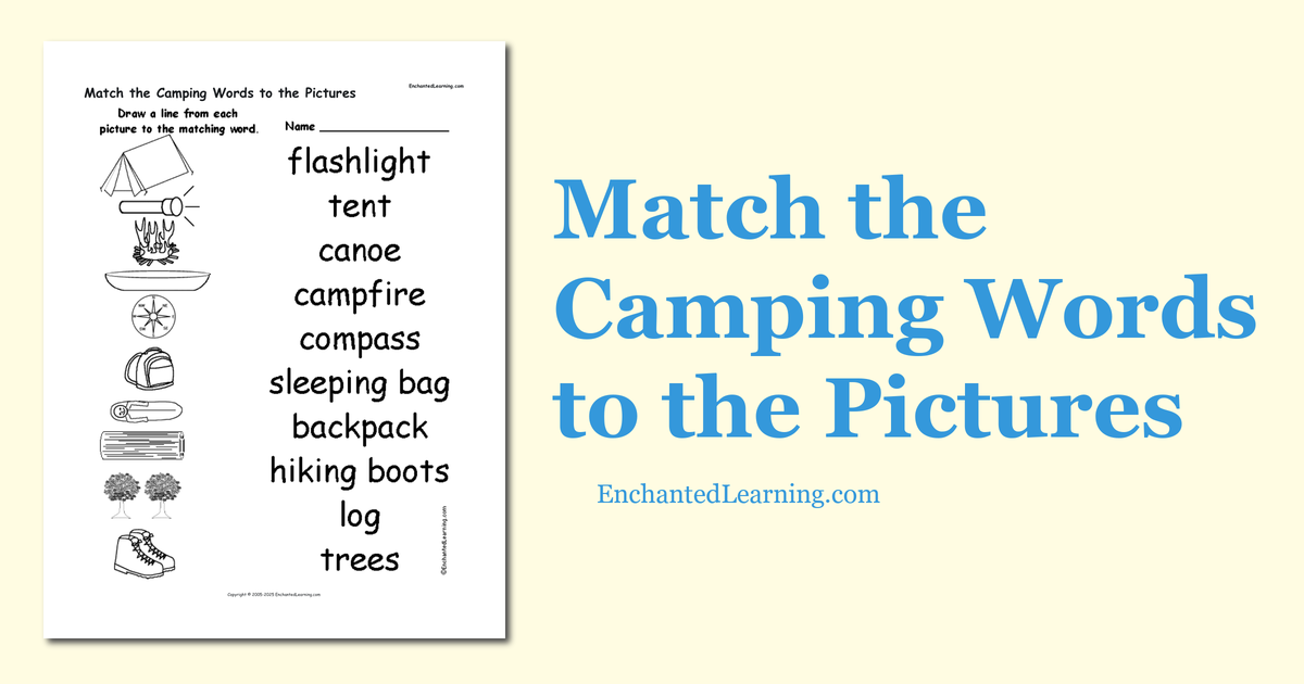 Match the Camping Words to the Pictures Enchanted Learning