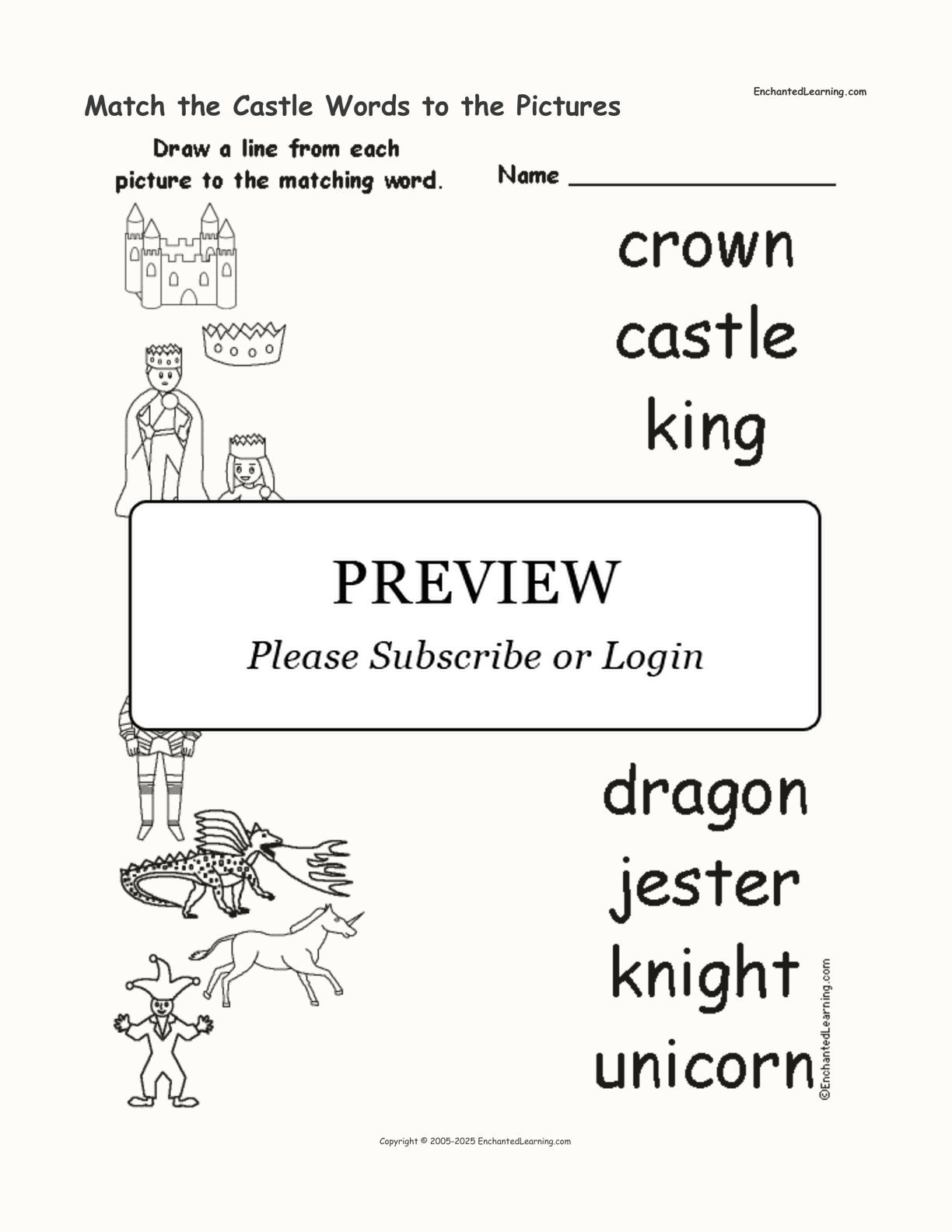 Match the Castle Words to the Pictures interactive worksheet page 1