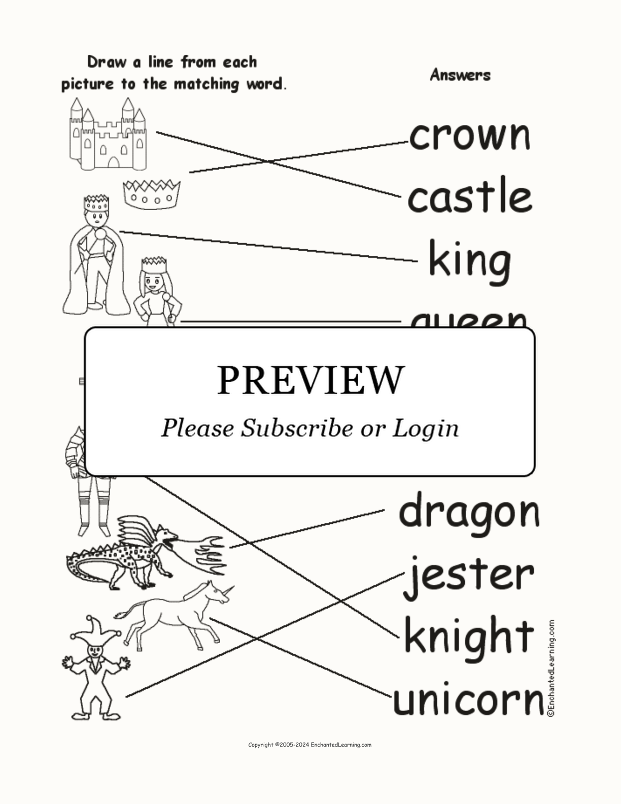 Match the Castle Words to the Pictures interactive worksheet page 2