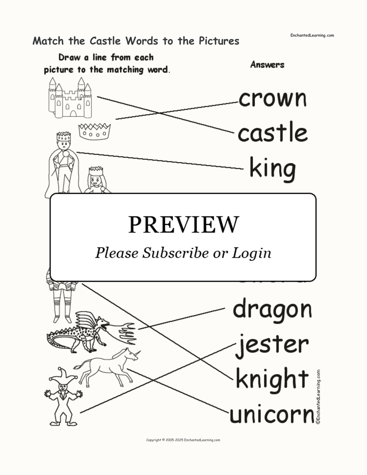 Match the Castle Words to the Pictures interactive worksheet page 2