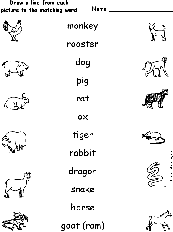 Chinese Zodiac - Match the Words to the Pictures