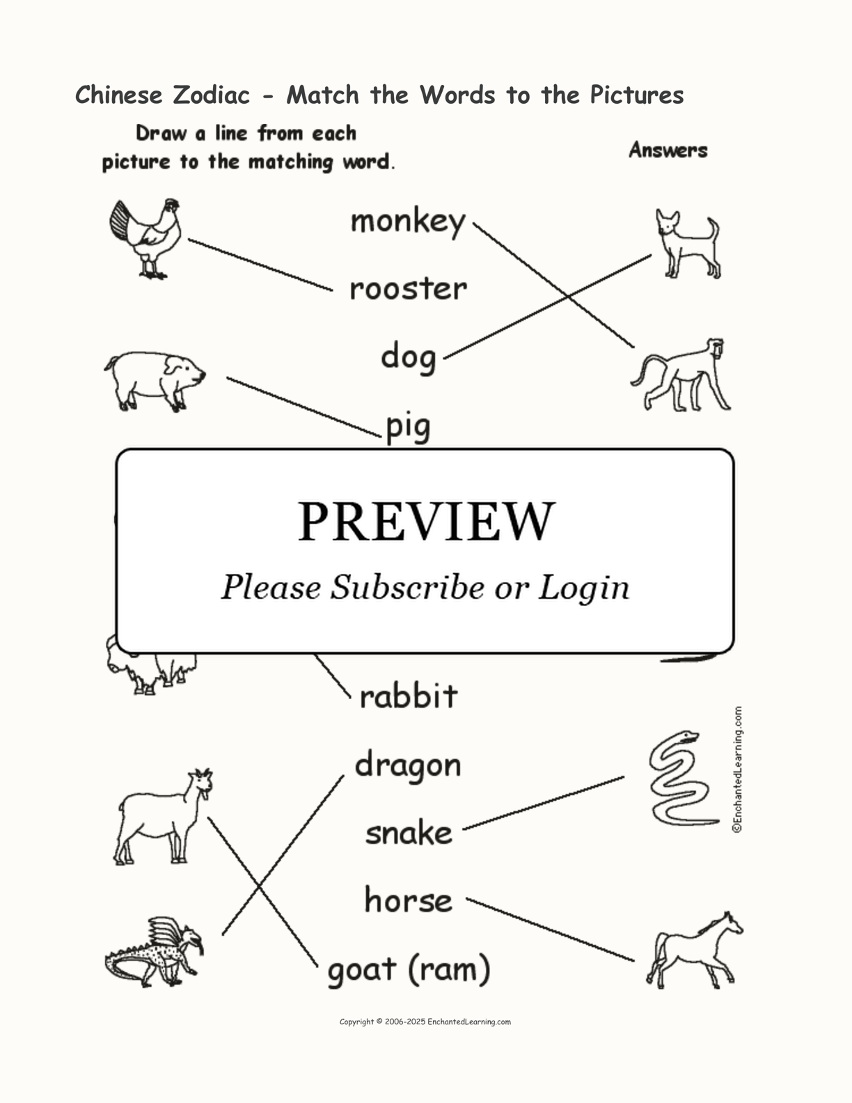 Chinese Zodiac - Match the Words to the Pictures interactive worksheet page 2