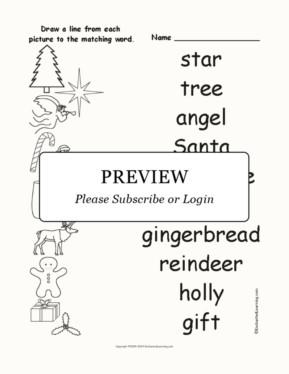 Christmas Words - Match the Words to the Pictures interactive worksheet page 1
