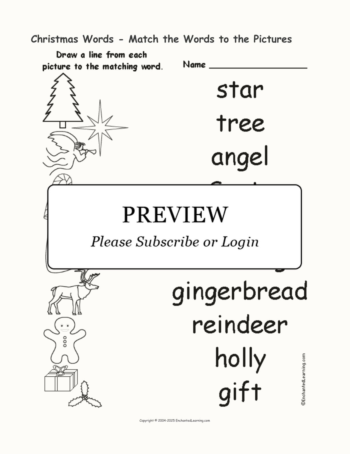 Christmas Words - Match the Words to the Pictures interactive worksheet page 1