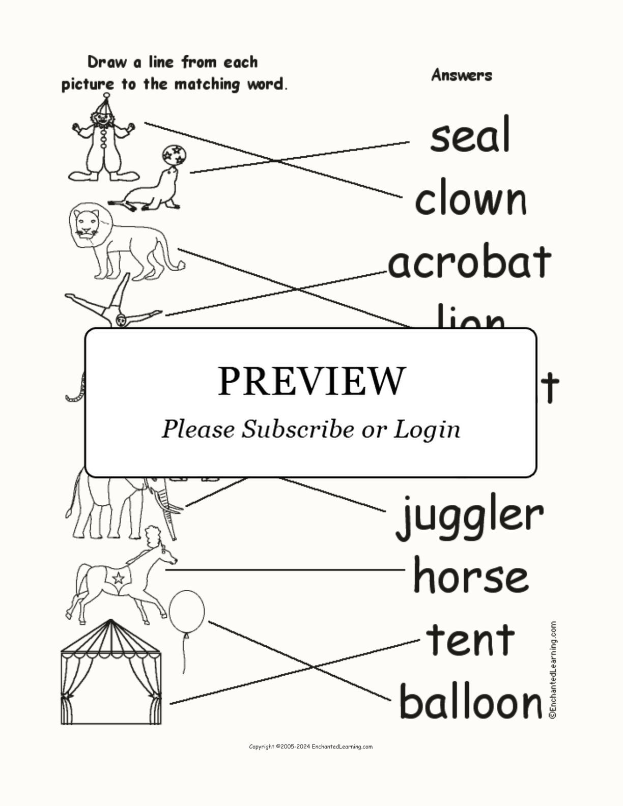 Match the Circus Words to the Pictures interactive worksheet page 2
