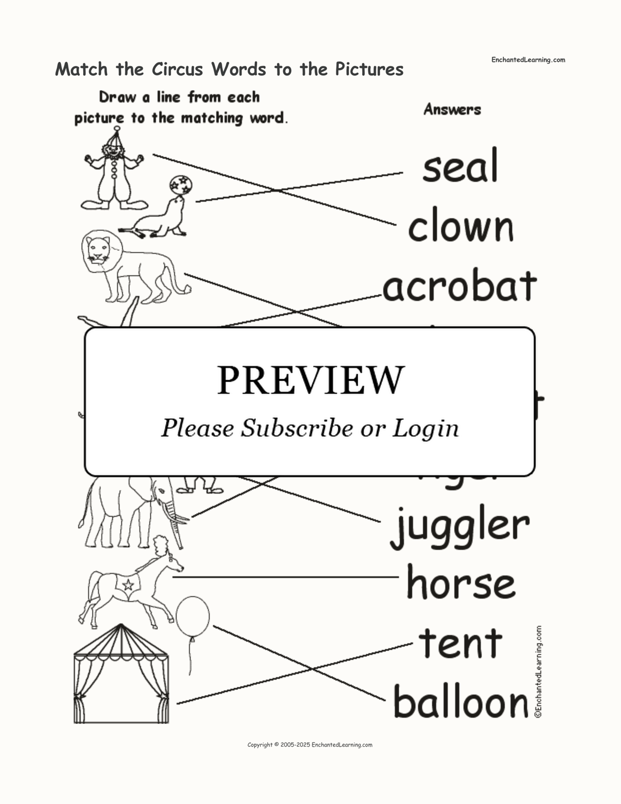 Match the Circus Words to the Pictures interactive worksheet page 2