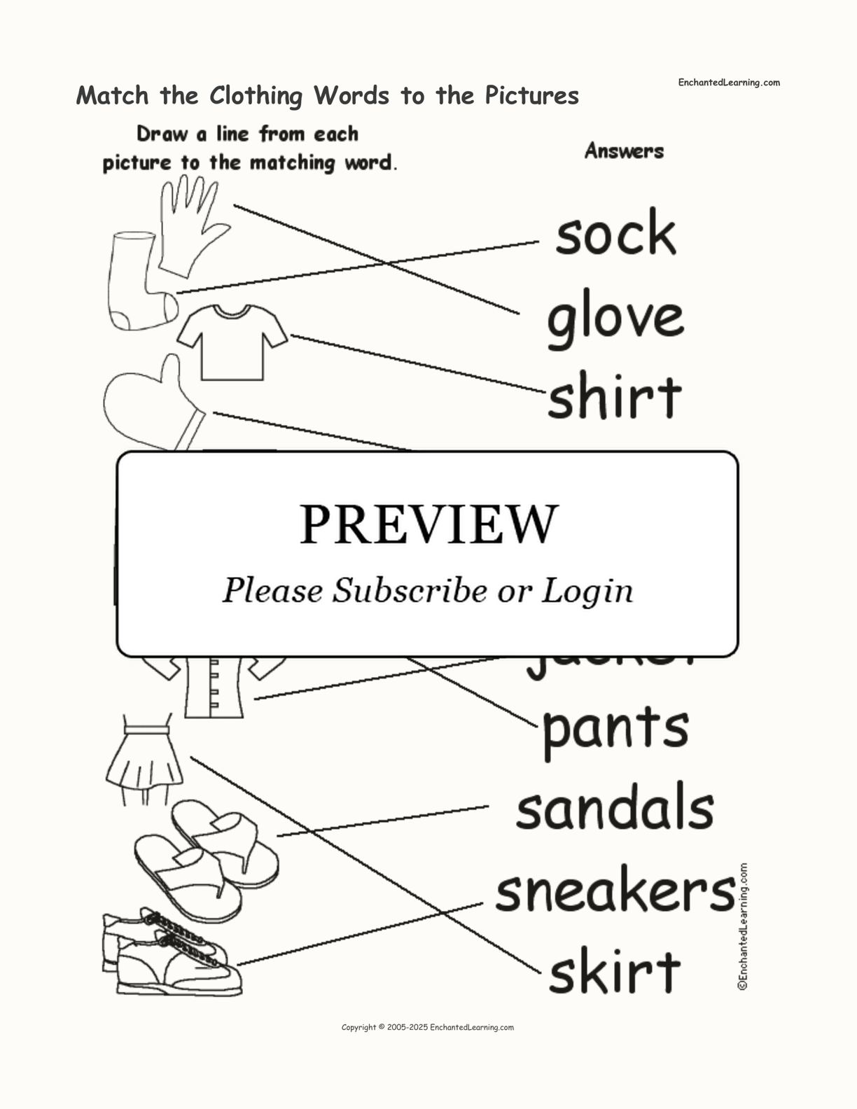 Match the Clothing Words to the Pictures interactive worksheet page 2