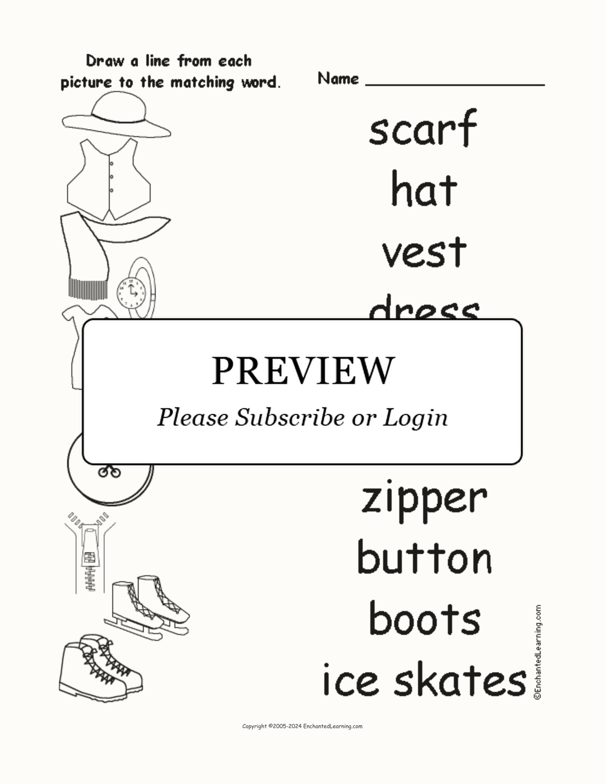 Match the Clothing Words to the Pictures #2 interactive worksheet page 1