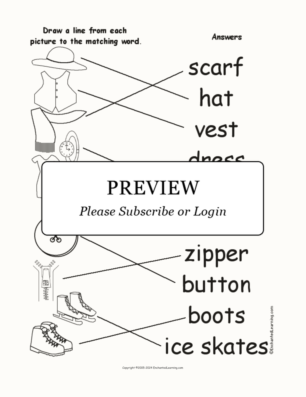 Match the Clothing Words to the Pictures #2 interactive worksheet page 2
