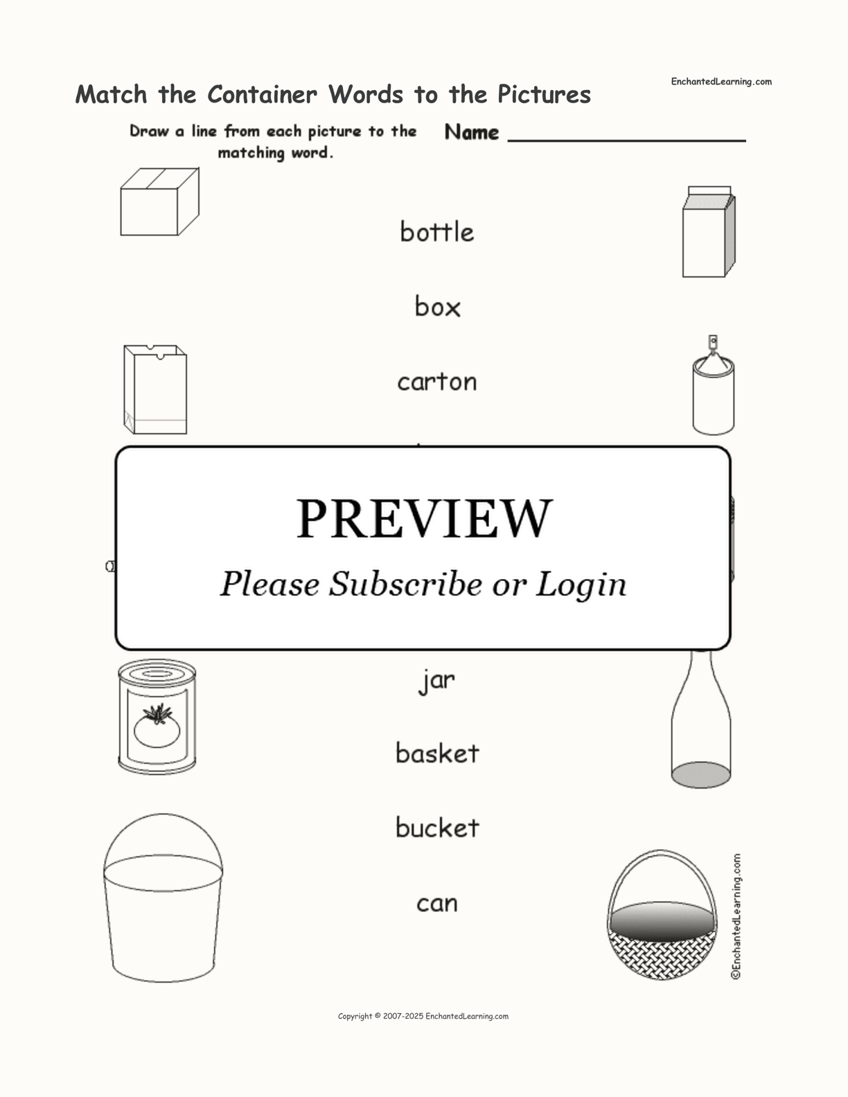 Match the Container Words to the Pictures interactive worksheet page 1