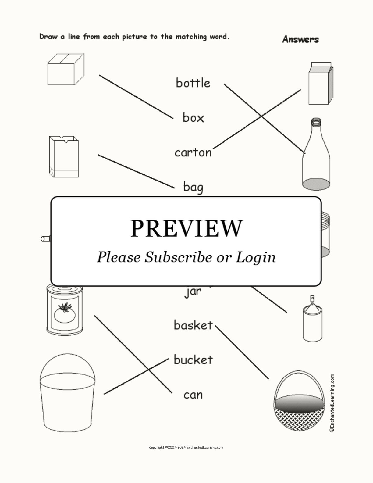 Match the Container Words to the Pictures interactive worksheet page 2