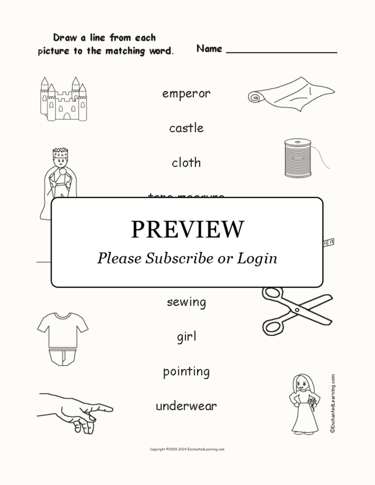 The Emperor's New Clothes - Match the Words to the Pictures interactive worksheet page 1