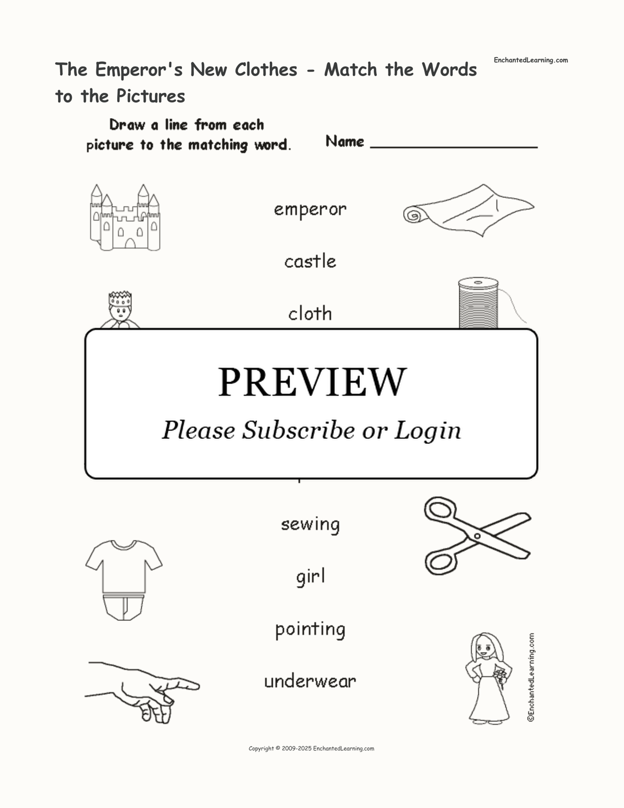 The Emperor's New Clothes - Match the Words to the Pictures interactive worksheet page 1