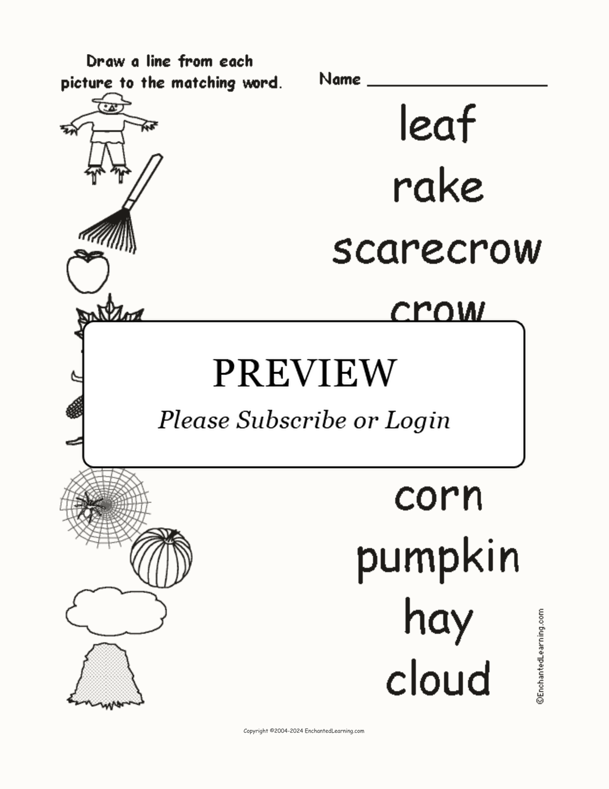Fall Words - Match the Words to the Pictures interactive worksheet page 1