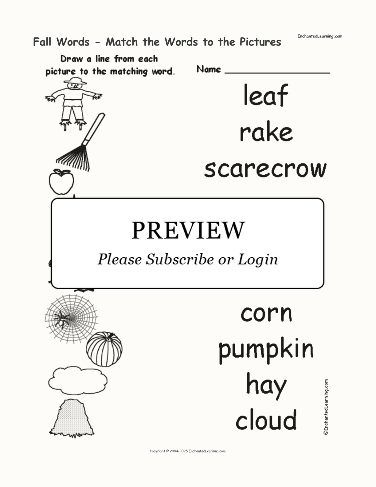 Fall Words - Match the Words to the Pictures interactive worksheet page 1