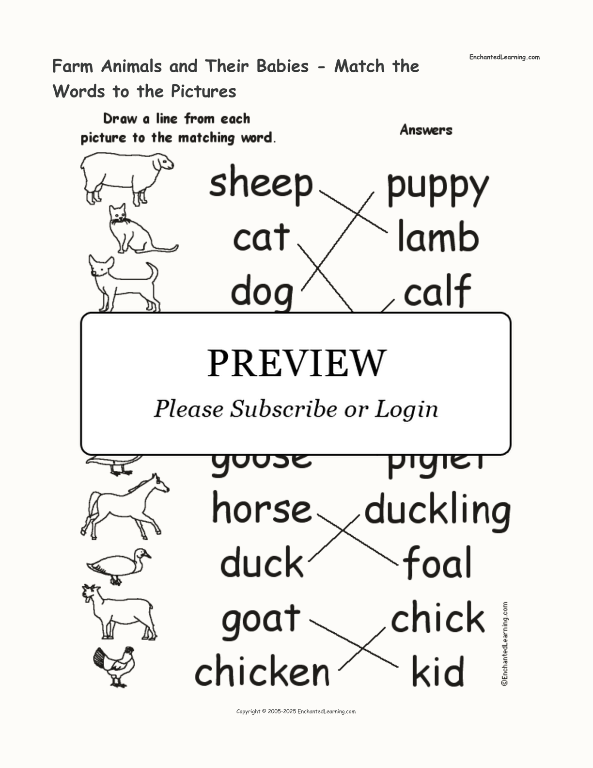 Farm Animals and Their Babies - Match the Words to the Pictures interactive worksheet page 2