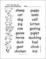 Search result: 'Farm Animals and Their Babies - Match the Words to the Pictures'