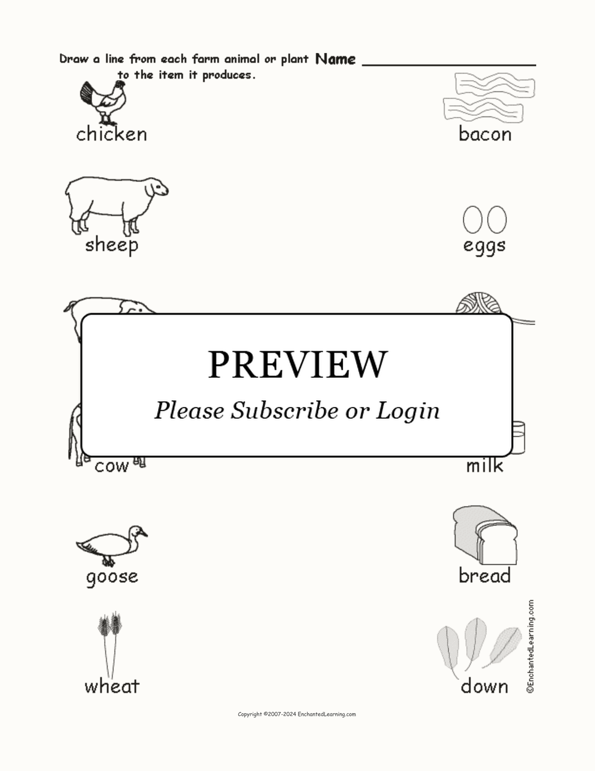 Match the Farm Products interactive worksheet page 1
