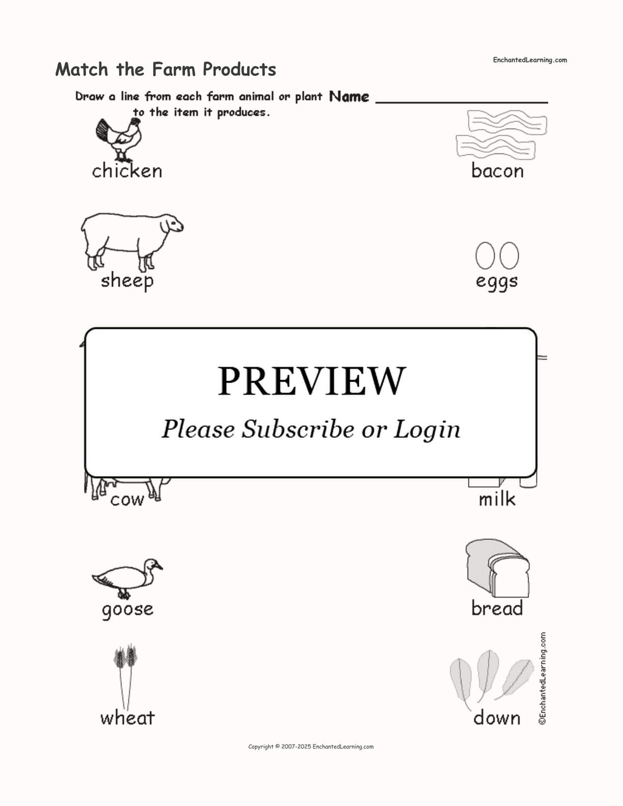 Match the Farm Products interactive worksheet page 1