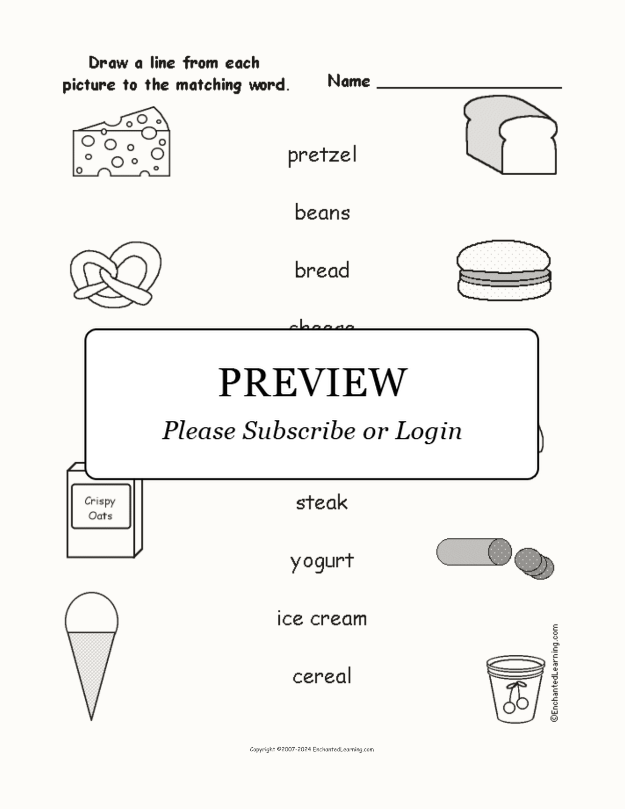 Match the Food Words to the Pictures interactive worksheet page 1