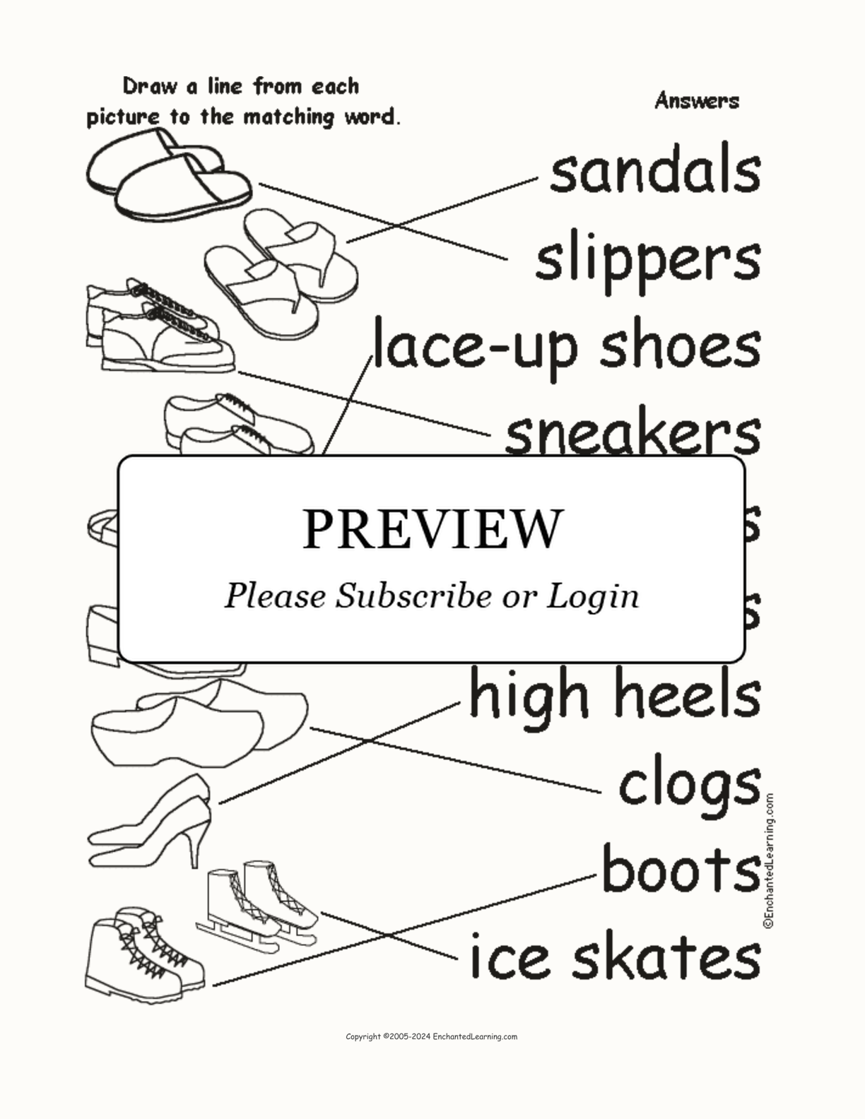 Match the Footwear Words to the Pictures interactive worksheet page 2