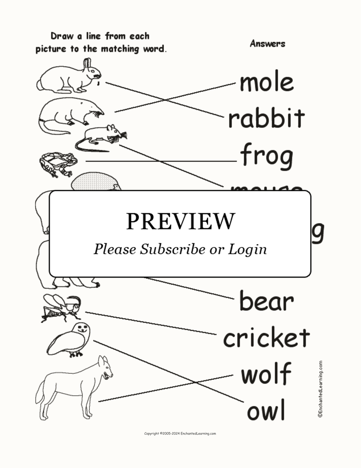 Match the Forest Animal Words to the Pictures interactive worksheet page 2