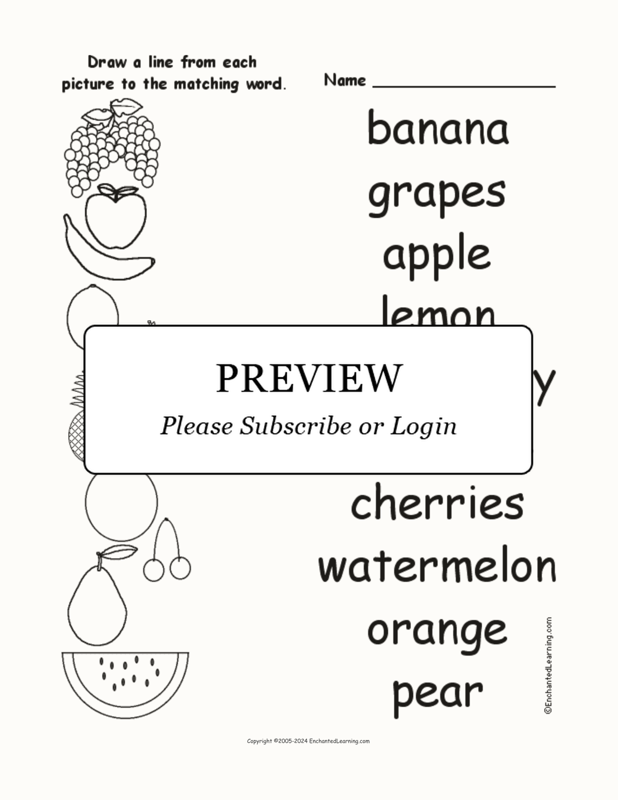 Match the Fruit Words to the Pictures interactive worksheet page 1