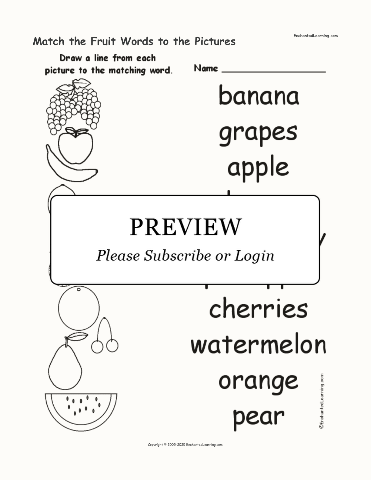 Match the Fruit Words to the Pictures interactive worksheet page 1