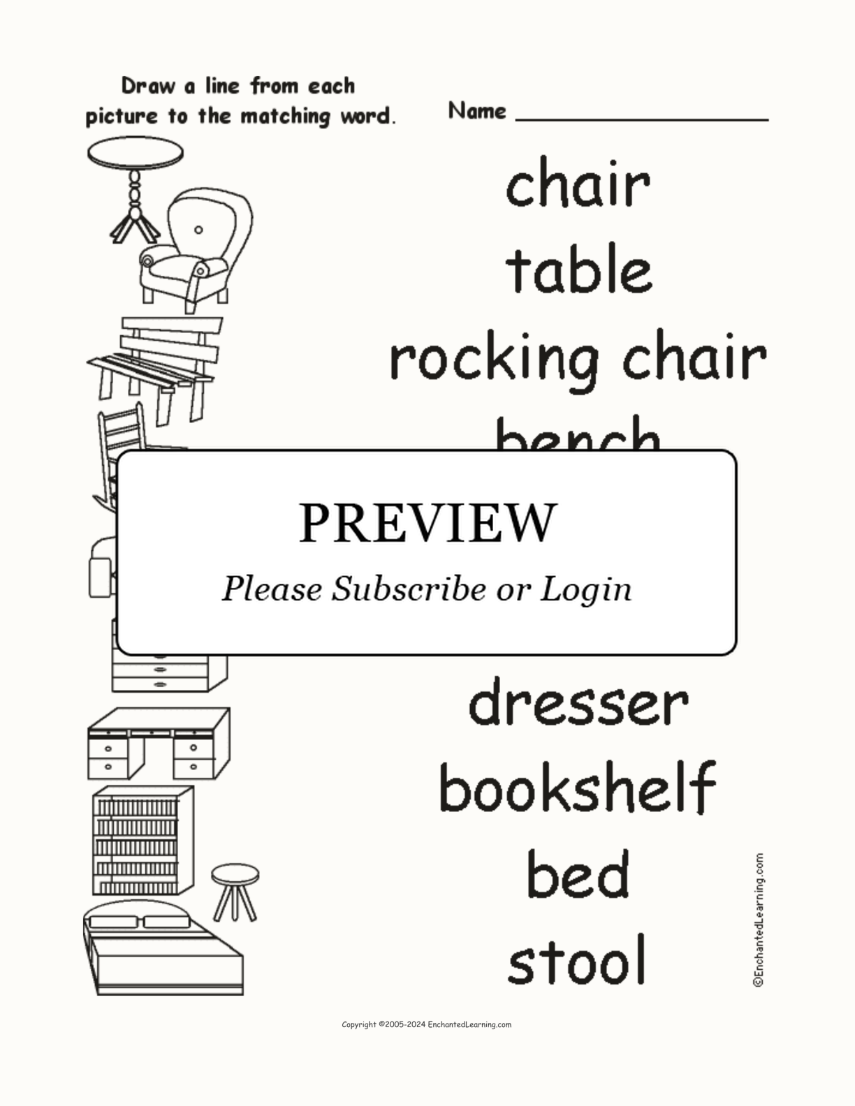 Match the Furniture Words to the Pictures interactive worksheet page 1