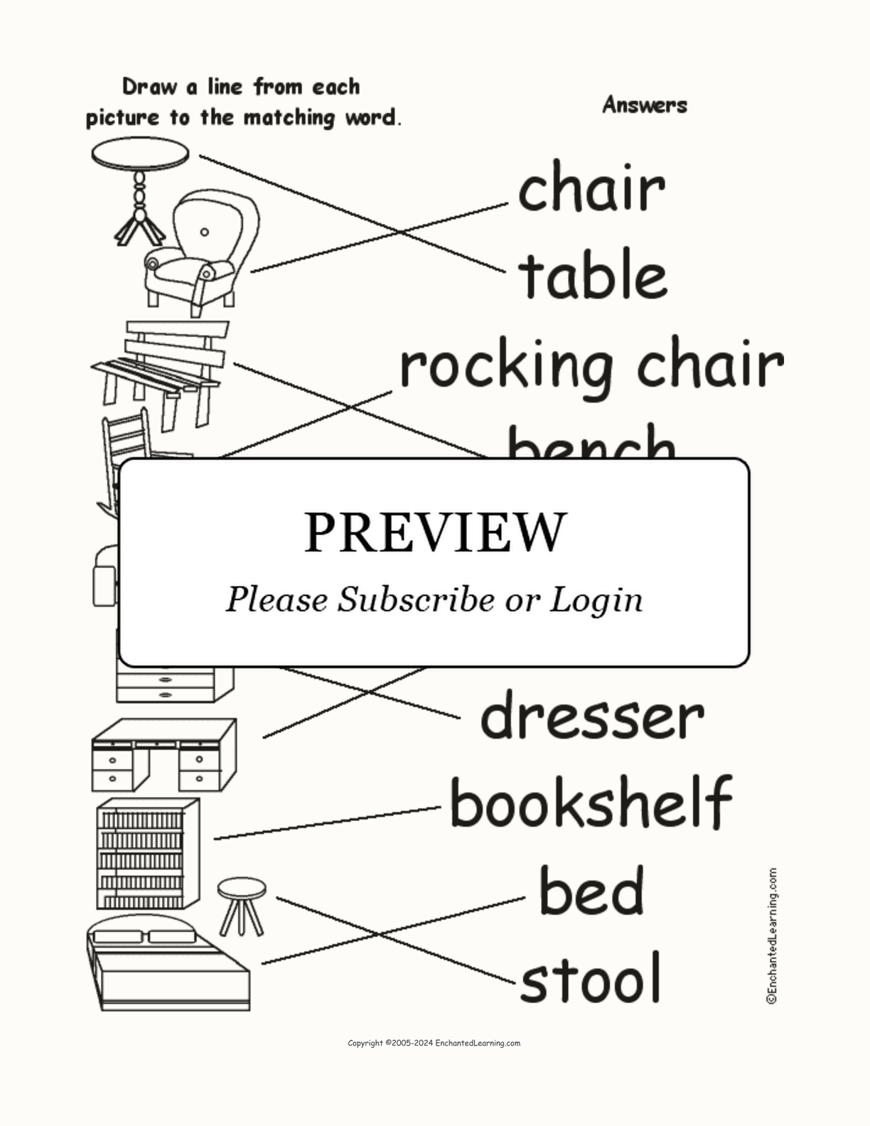 Match the Furniture Words to the Pictures interactive worksheet page 2