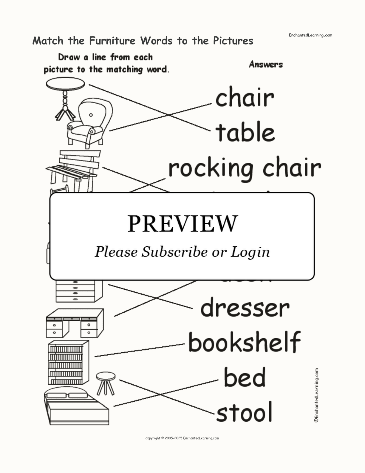 Match the Furniture Words to the Pictures interactive worksheet page 2