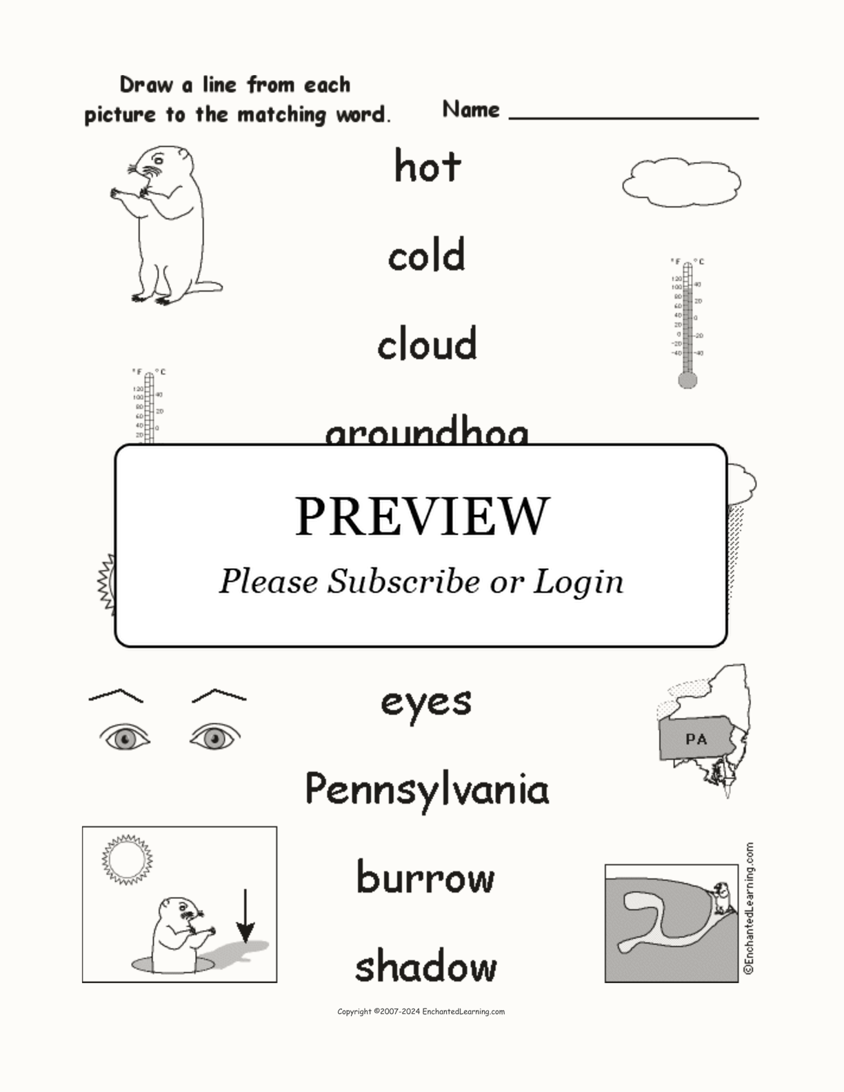 Groundhog Day - Match the Words to the Pictures interactive worksheet page 1