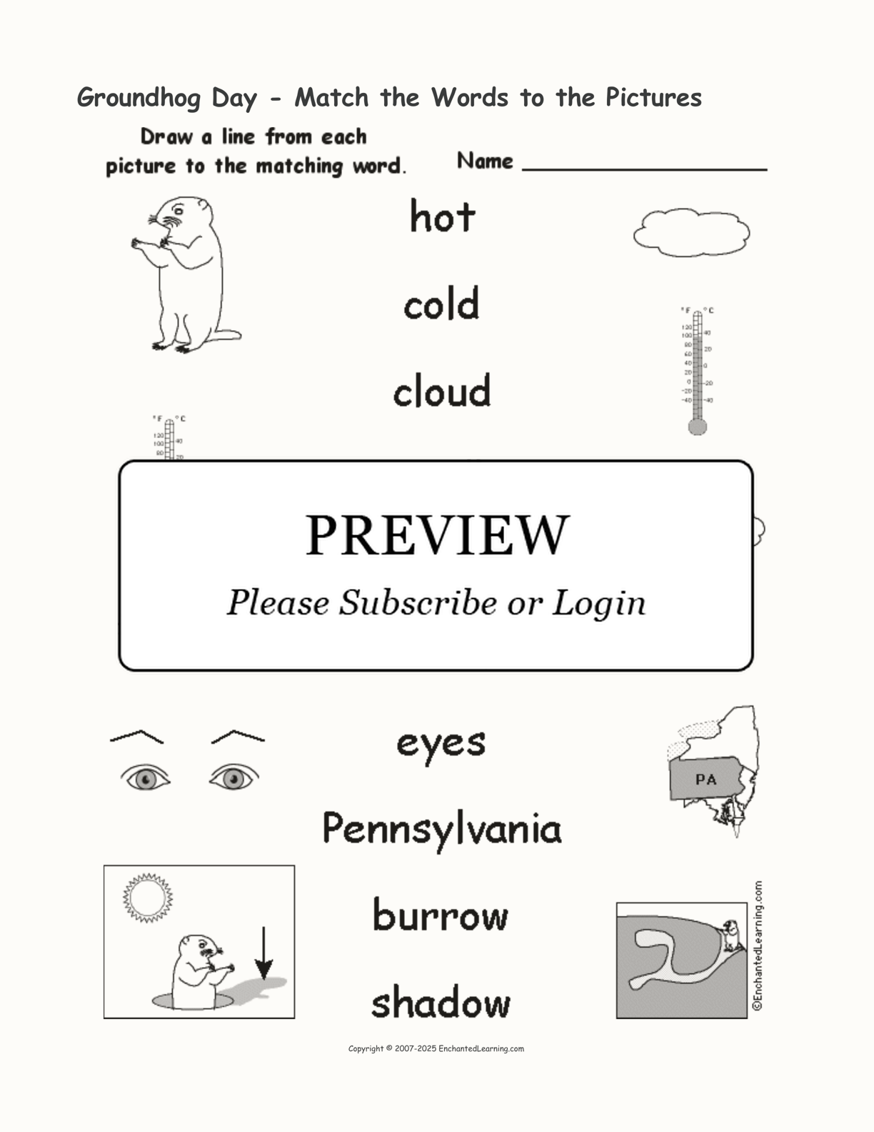 Groundhog Day - Match the Words to the Pictures interactive worksheet page 1