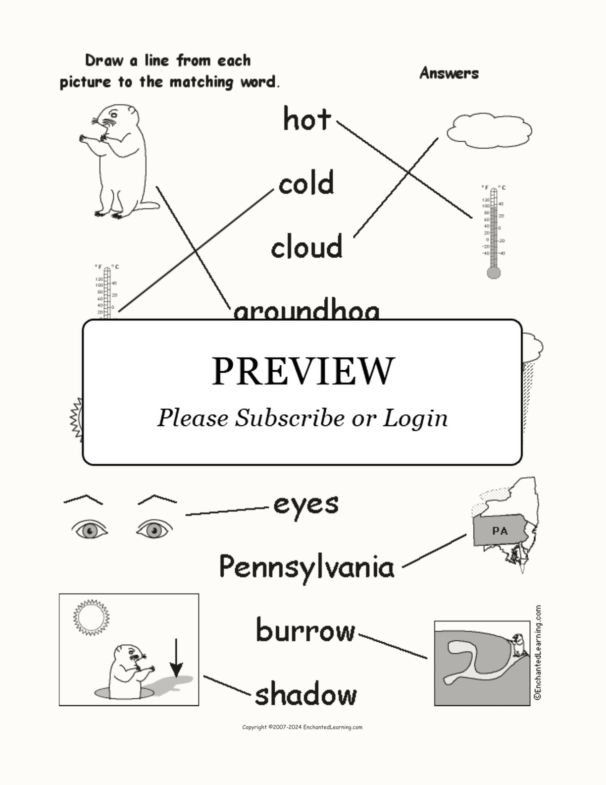Groundhog Day - Match the Words to the Pictures interactive worksheet page 2
